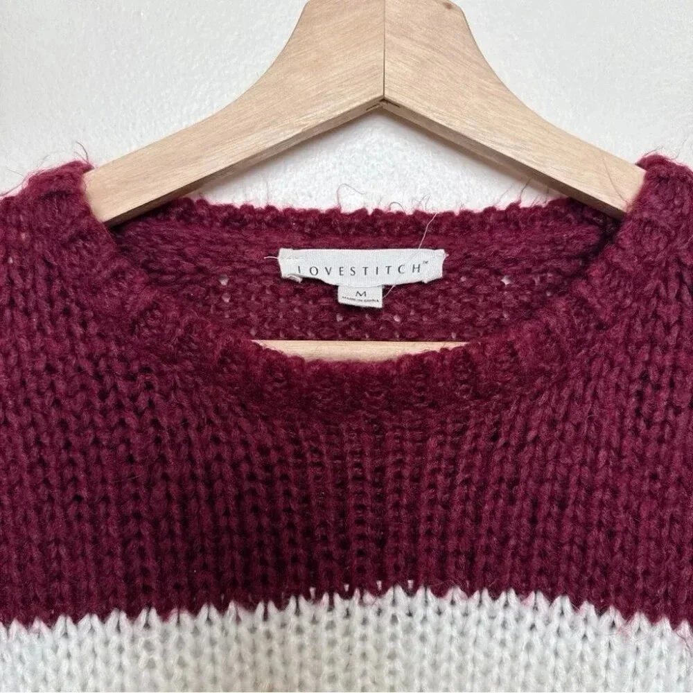 Lovestitch Womens Medium Striped Colorblock Crew Neck Sweater - Picture 11 of 16